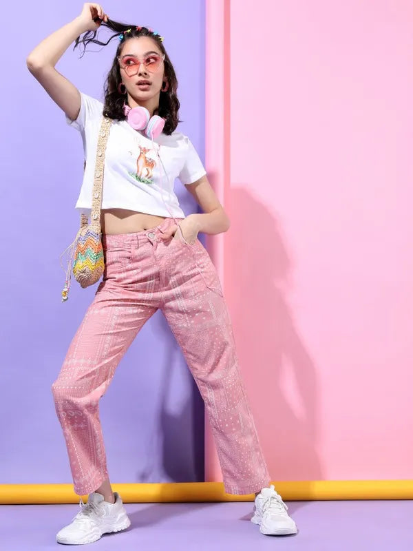 Suburbans Women White Printed Round Neck T-Shirts