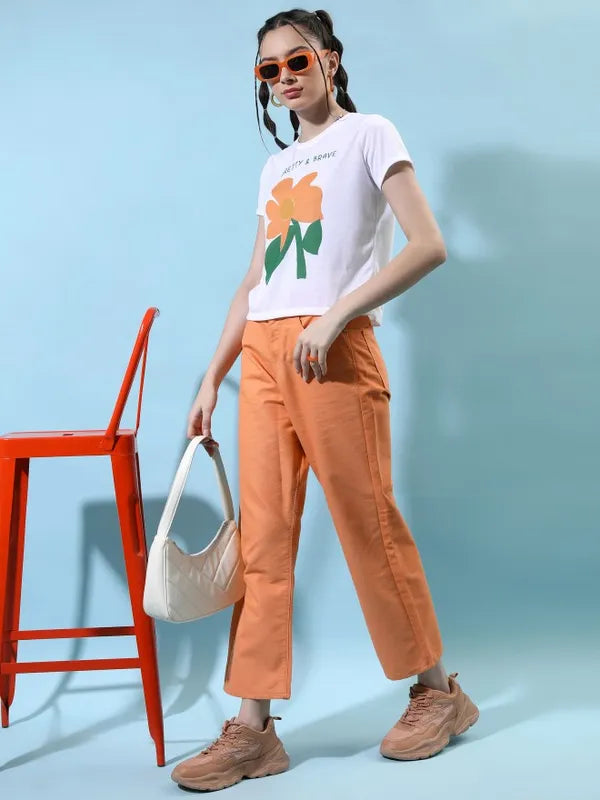 Suburbans Women White Printed Round Neck T-Shirts