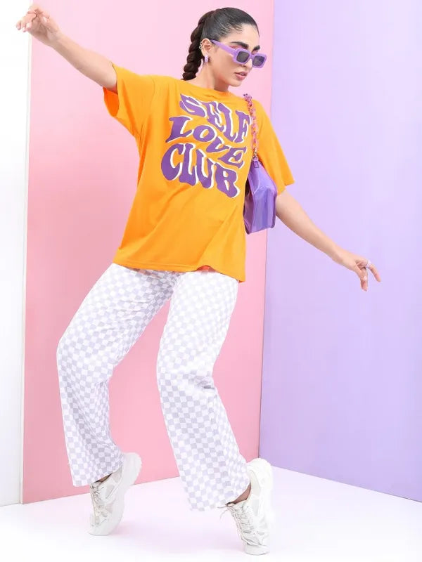 Suburbans Women Yellow Printed Round Neck T-Shirts