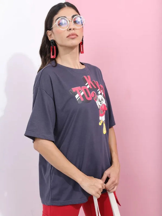 Suburbans  Women Purple Printed Round Neck T-Shirts