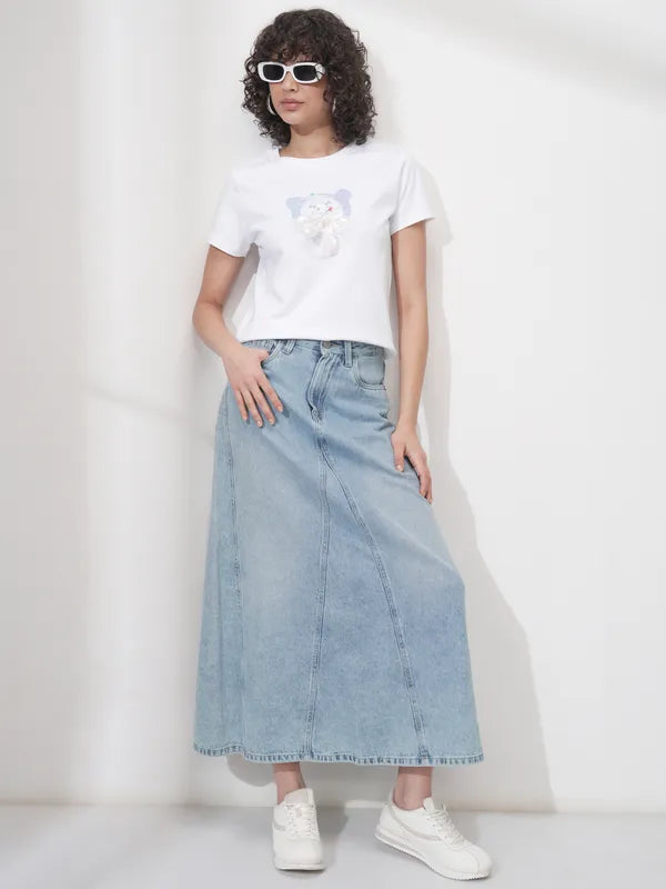 Suburbans Women White Self Design Polo Collar Regular Fit Polo Collar T-Shirt