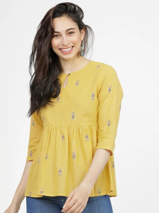 Suburbans  Women Mustard Printed A-Line Tops