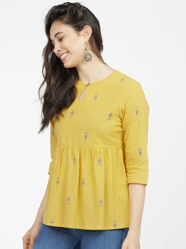 Suburbans Women Mustard Printed A-Line Tops