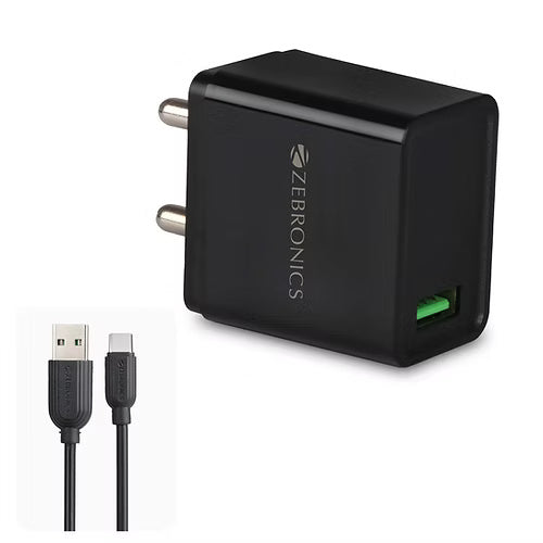 ZEBRONICS 18W Charger 1 M Type C Cable(Black)