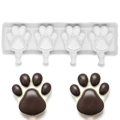 4 Cavity Cat & Bear Paw Shape Popsicle Mould