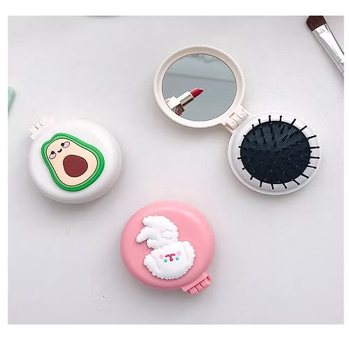 Cartoon Printed Mini Mirror With Comb (Random Print)