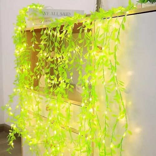 Artificial Leaf Curtain LED String Light, 200 LEDs, 8 Modes,10x3Feet Adjustable