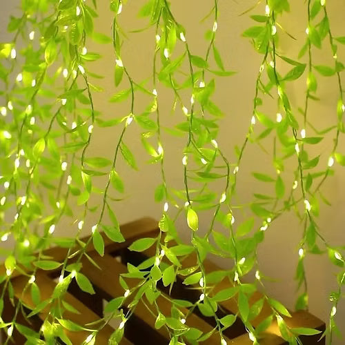 Artificial Leaf Curtain LED String Light, 200 LEDs, 8 Modes,10x3Feet Adjustable