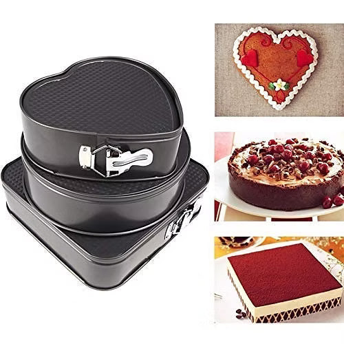 3 Pcs Cake Mould Heart, Square & Round