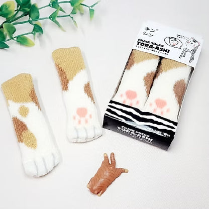 4 Pcs Cat Paw Chair Socks (Random Colors)