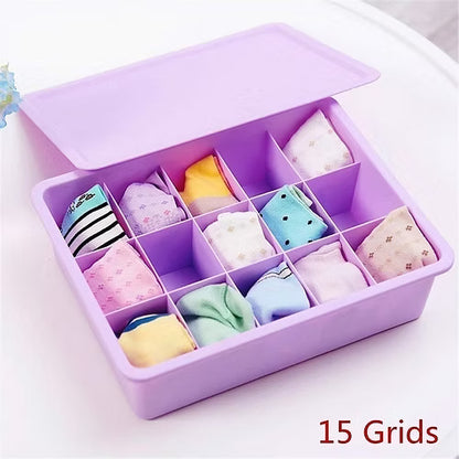 15 Grid Plastic Socks Organizer With Lid