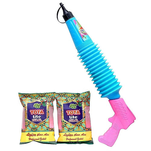 Holi Gulal Shooter Pichkari Powder Gun with Pack of 2 Gulal Lite Colour