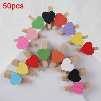 50 Pcs Heart Design Wooden Picture Holder Clips