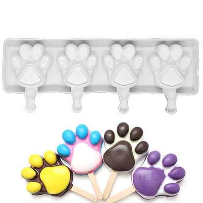 4 Cavity Cat & Bear Paw Shape Popsicle Mould