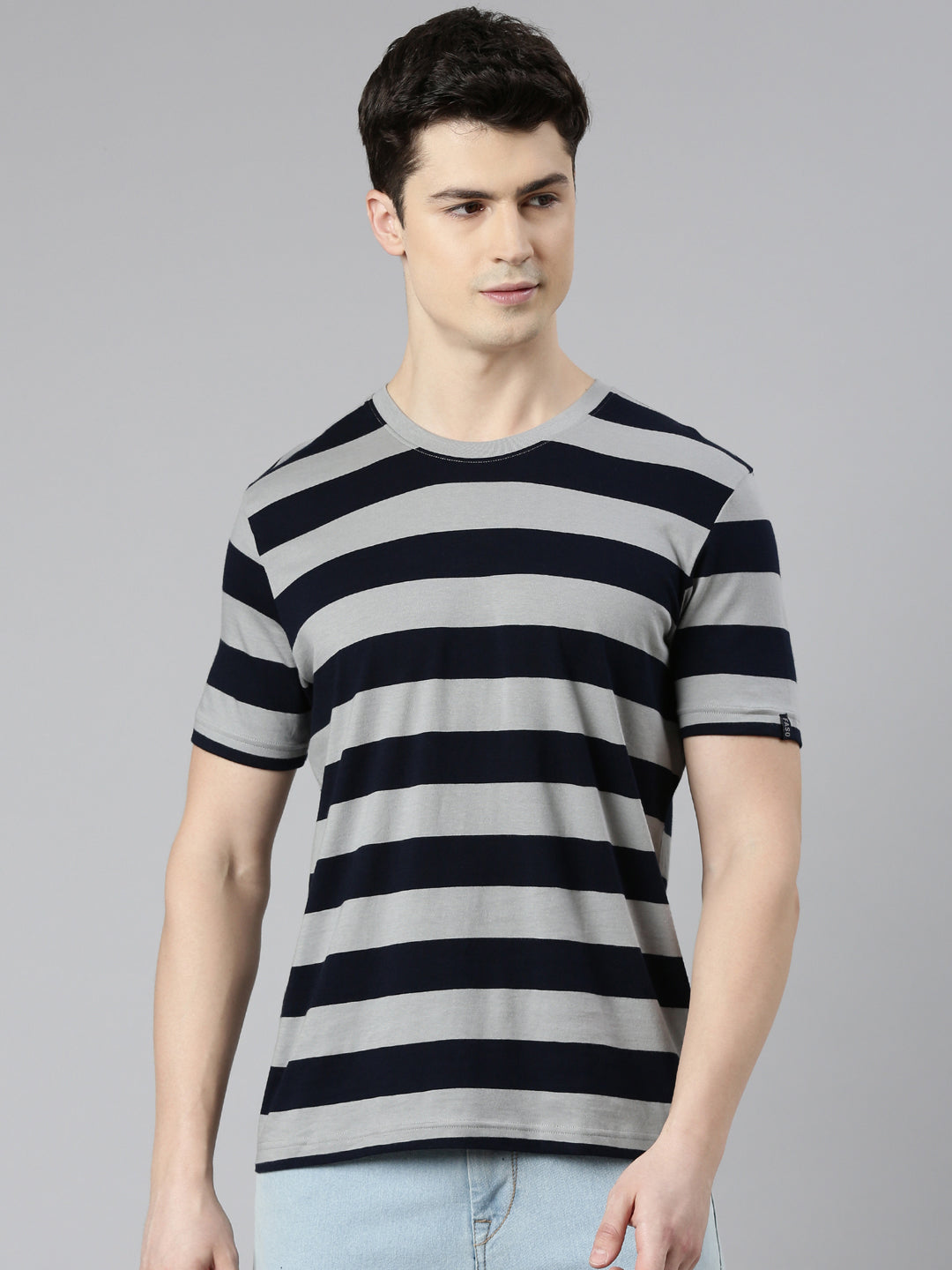 Classy Yarn Dyed Cotton Bold Striped Round Neck T-Shirt