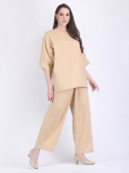 COTTON FLEX COMFORT WEAR COORD SET LIGHT FAWN