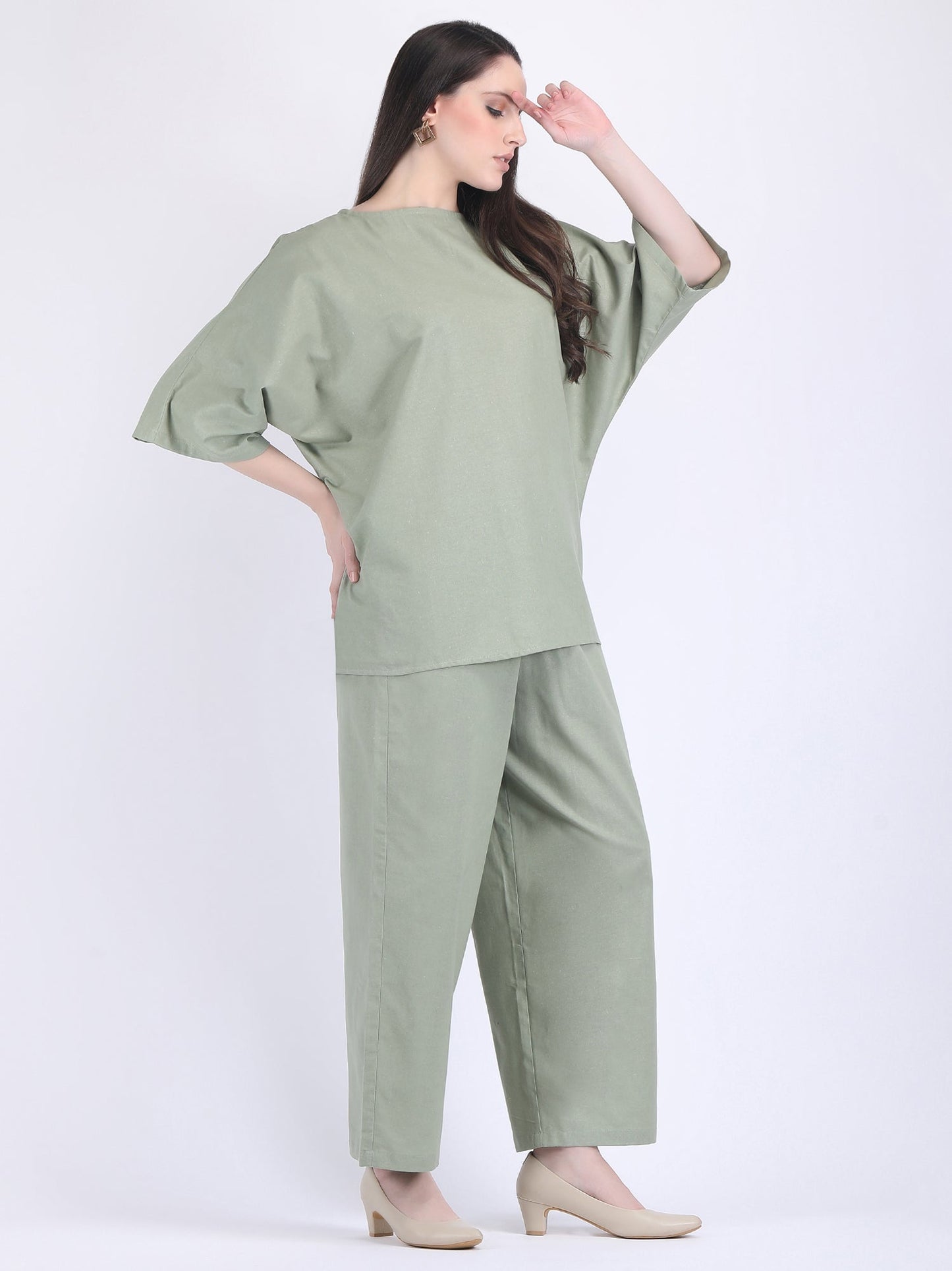 COTTON FLEX COMFORT WEAR COORD SET MINERAL GREEN