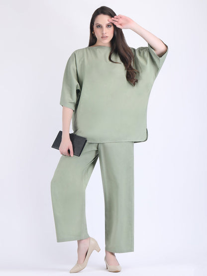 COTTON FLEX COMFORT WEAR COORD SET MINERAL GREEN