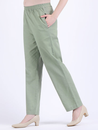 COTTON FLEX COMFORT WEAR BOX PLEATED DRESS CUM KURTA SET WITH STRAIGHT PANTS IN MINERAL GREEN