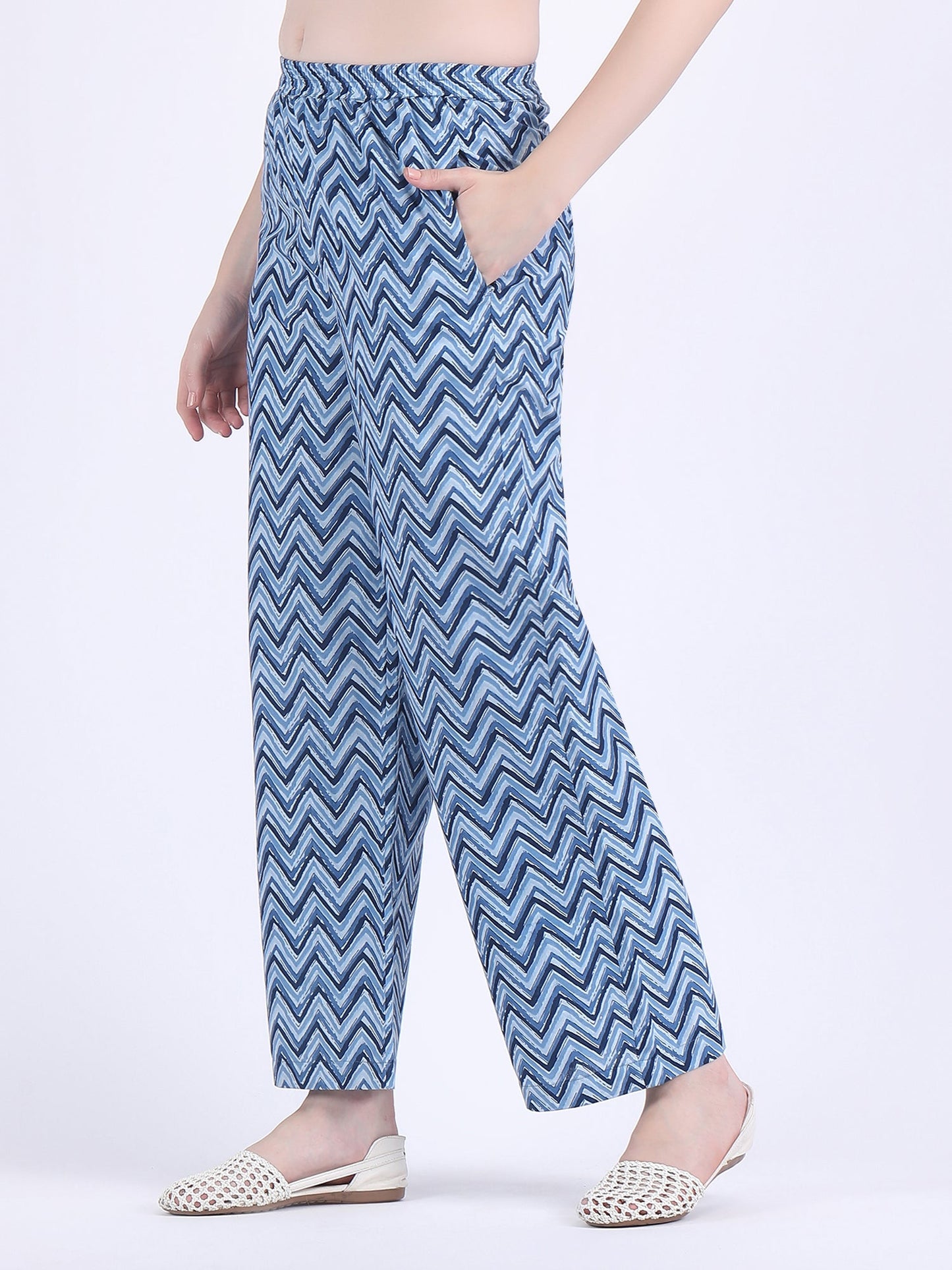COTTON SANGANERI PRINT COMFORT WEAR SET IN INDIGO BLUE