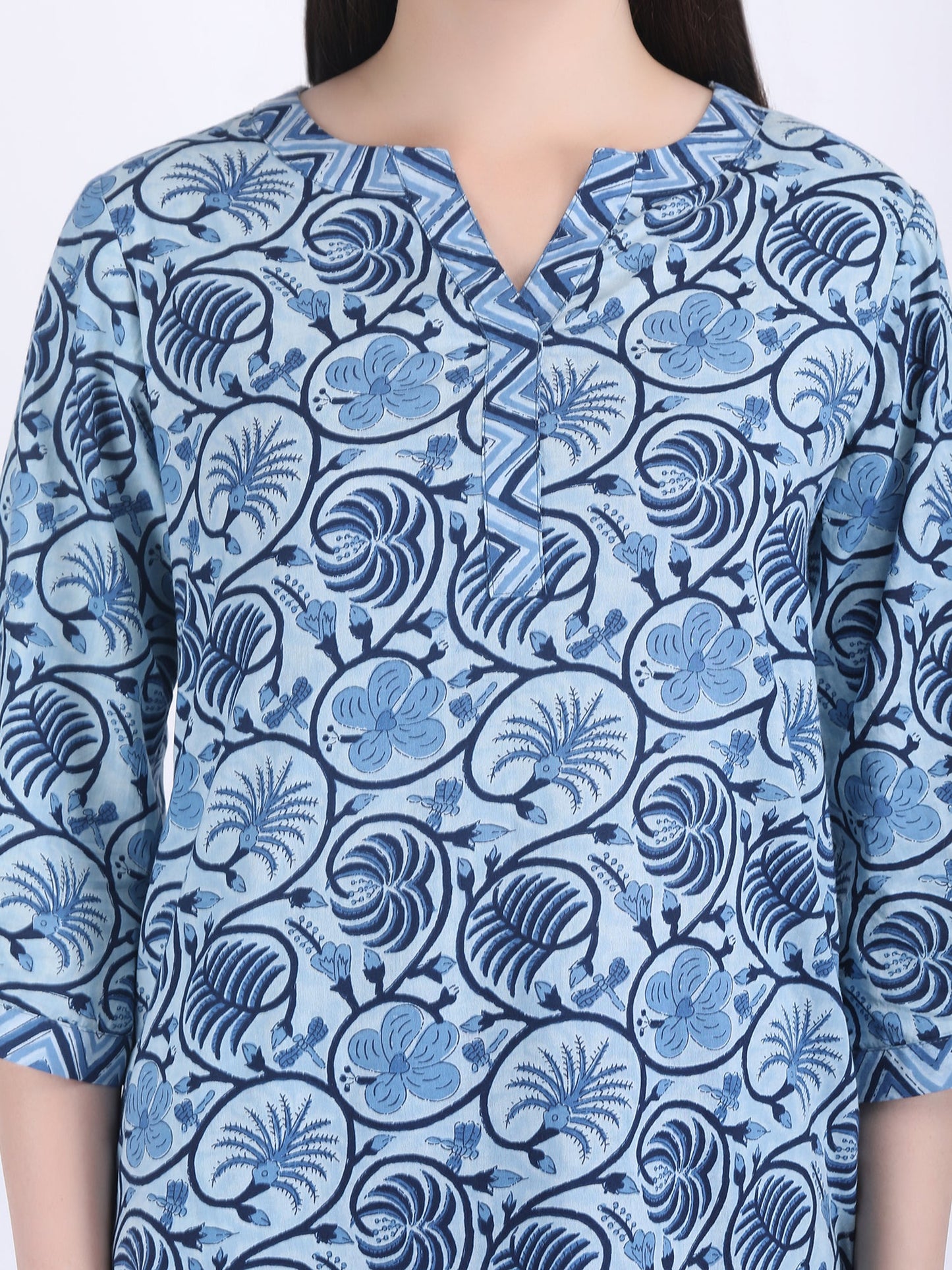 COTTON SANGANERI PRINT COMFORT WEAR SET IN INDIGO BLUE