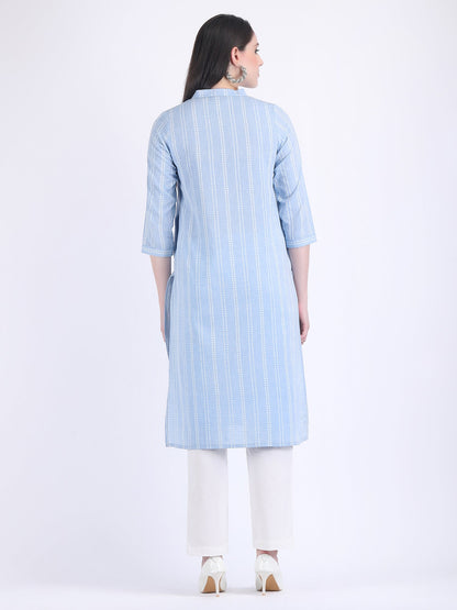 COTTON HANDLOOM COMFORT WEAR KURTA SET AQUA