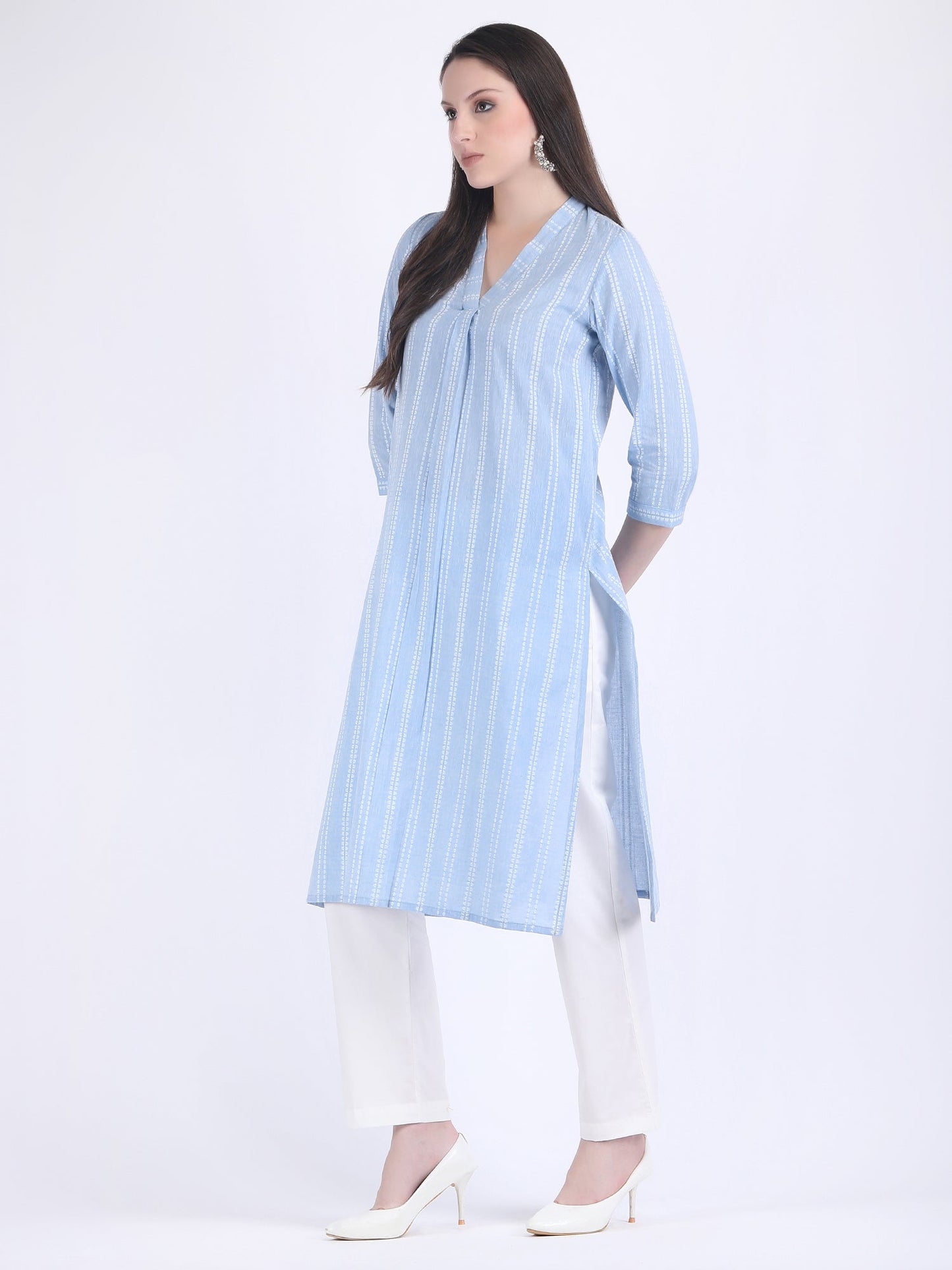 COTTON HANDLOOM COMFORT WEAR KURTA SET AQUA