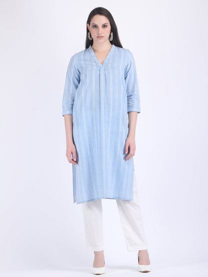 COTTON HANDLOOM COMFORT WEAR KURTA SET AQUA