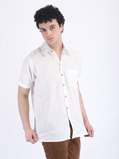 COTTON SLUB LIGHT WEIGHT SUMMER SHIRT IN WHITE