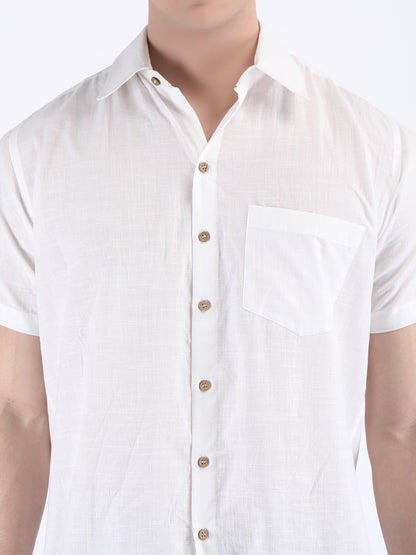 COTTON SLUB LIGHT WEIGHT SUMMER SHIRT IN WHITE