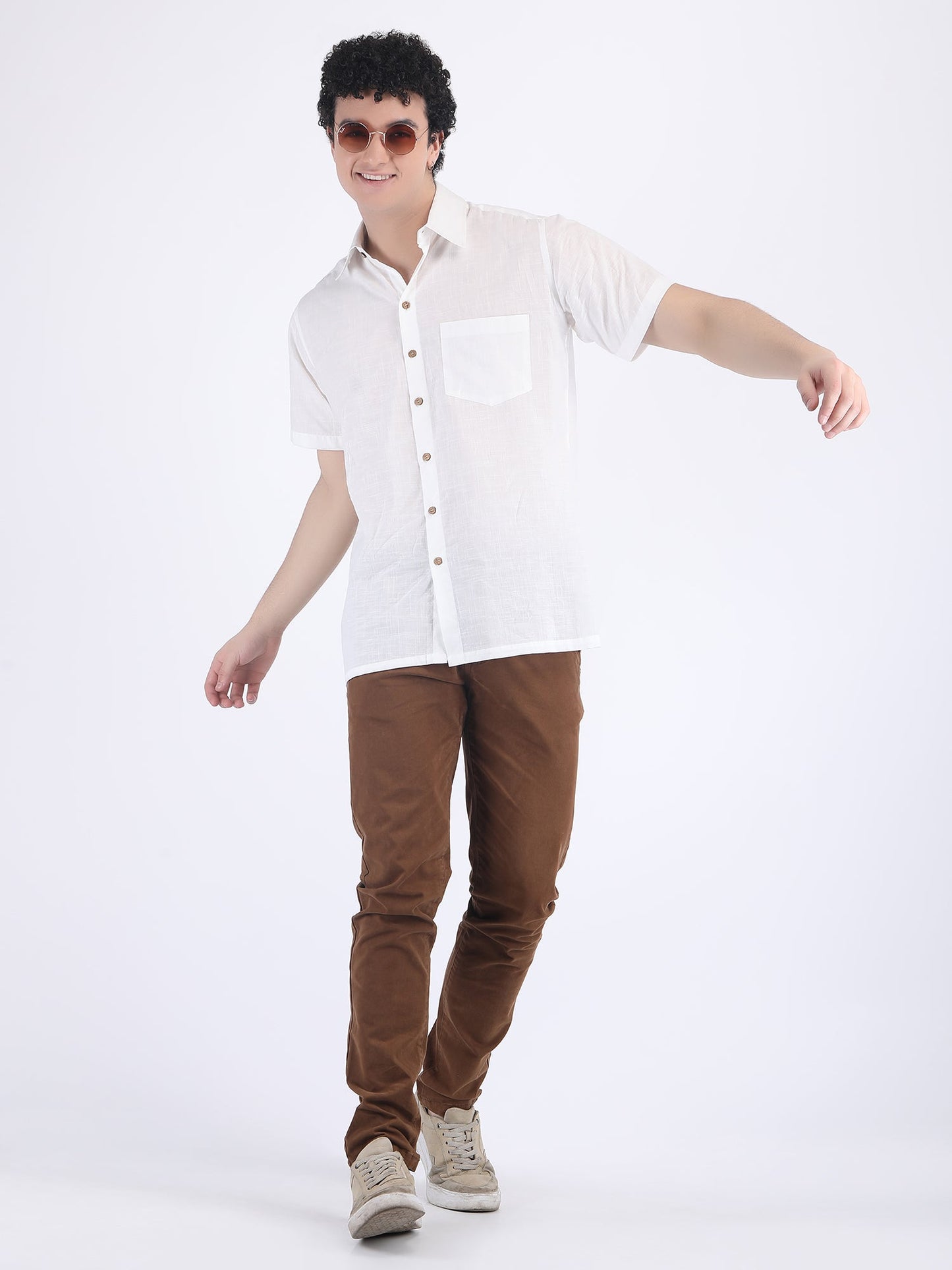 COTTON SLUB LIGHT WEIGHT SUMMER SHIRT IN WHITE