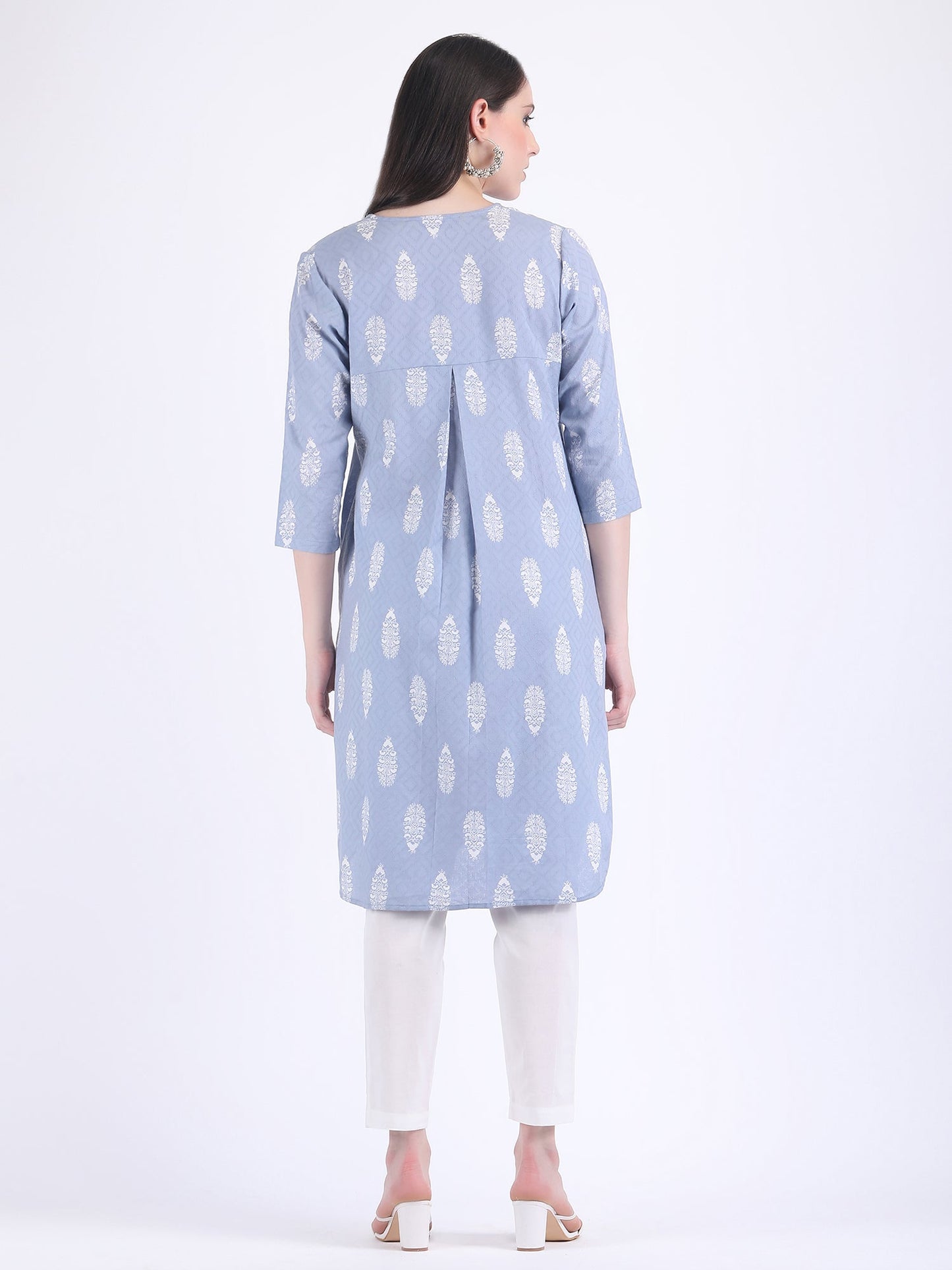 COTTON SELF WOVEN CHOGA KURTA SET AQUA