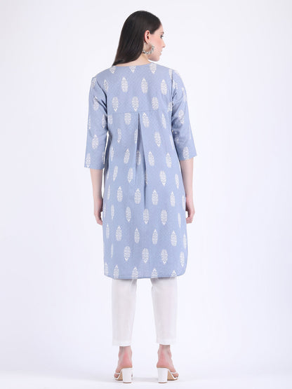 COTTON SELF WOVEN CHOGA KURTA SET AQUA