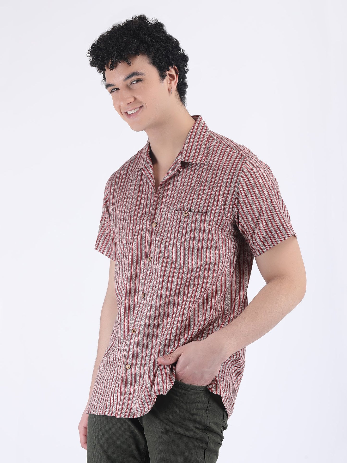 COTTON  SUMMER SHIRT IN STRIPED GREY RED