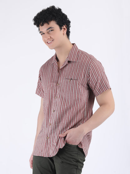 COTTON  SUMMER SHIRT IN STRIPED GREY RED