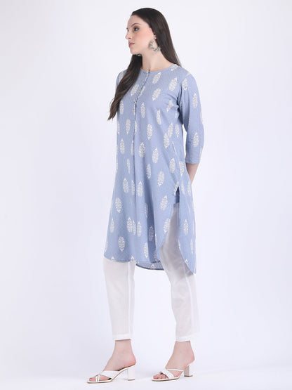 COTTON SELF WOVEN CHOGA KURTA SET AQUA