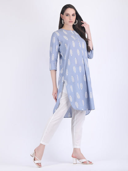 COTTON SELF WOVEN CHOGA KURTA SET AQUA