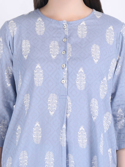 COTTON SELF WOVEN CHOGA KURTA SET AQUA