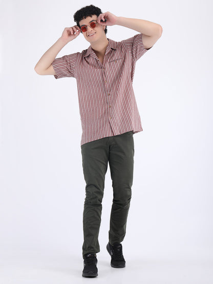 COTTON  SUMMER SHIRT IN STRIPED GREY RED