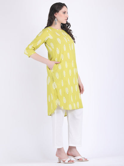 COTTON SELF WOVEN CHOGA KURTA SET APPLE GREEN