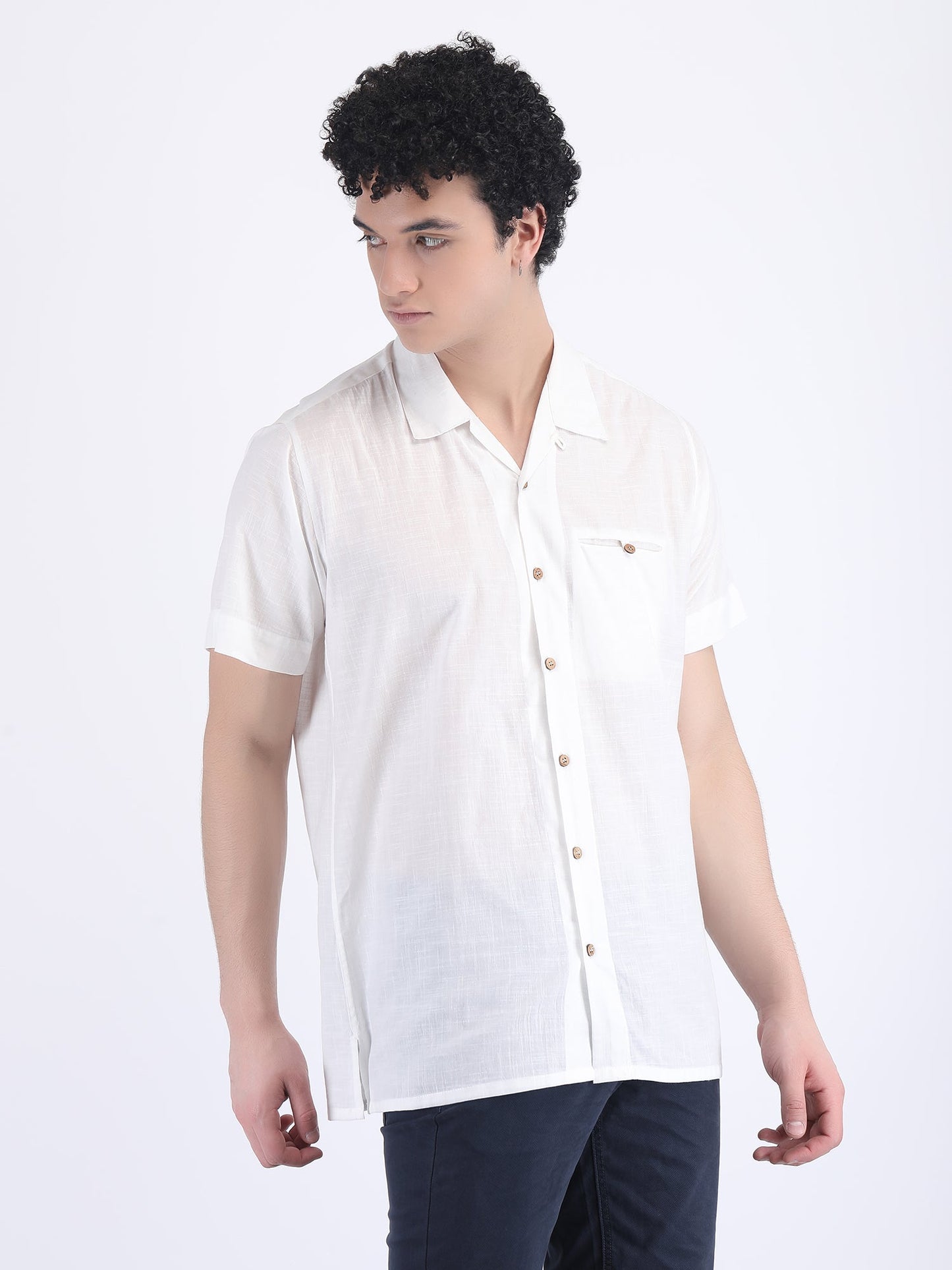 COTTON SLUB LIGHT WEIGHT SUMMER SHIRT IN WHITE