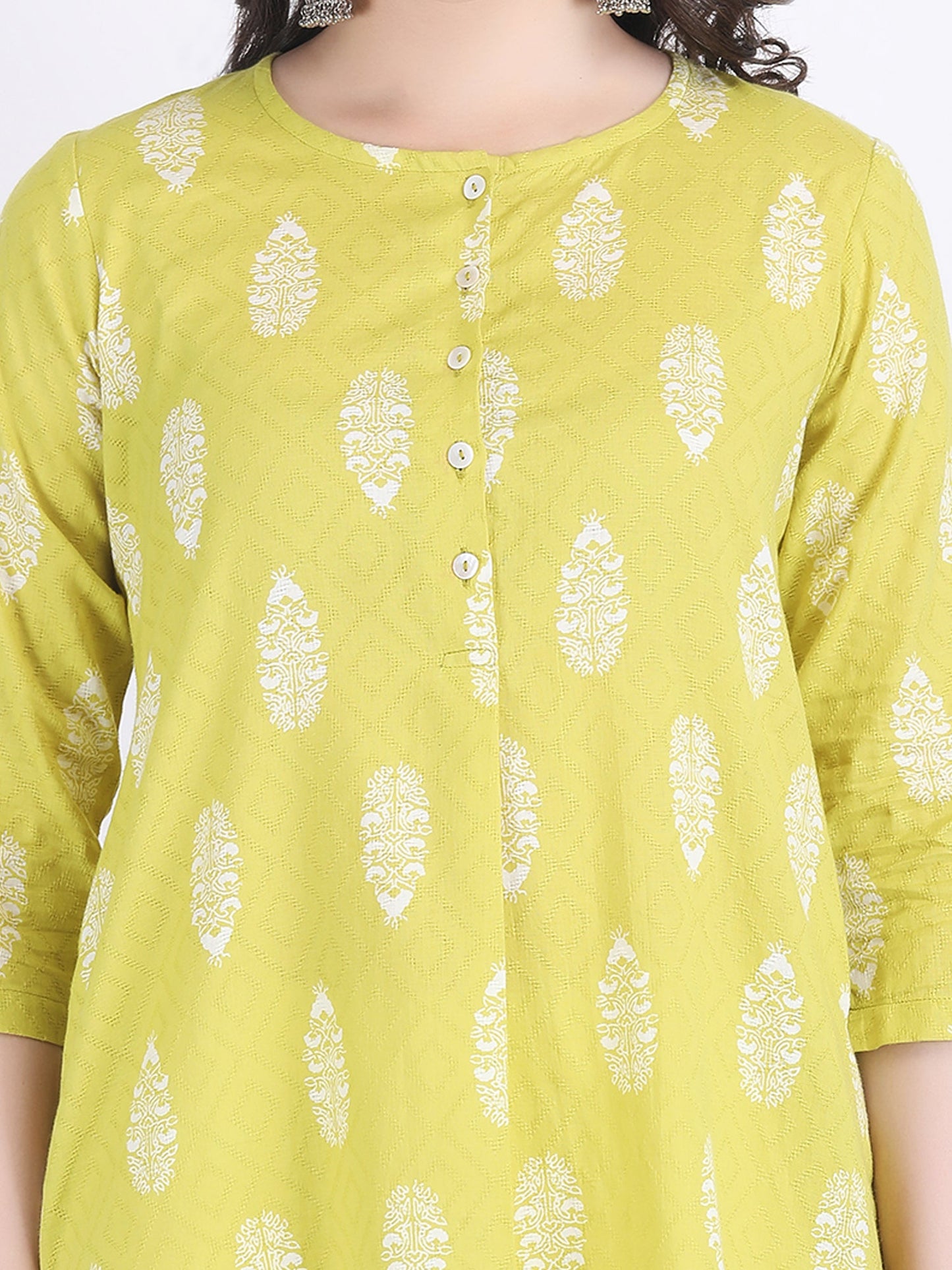COTTON SELF WOVEN CHOGA KURTA SET APPLE GREEN
