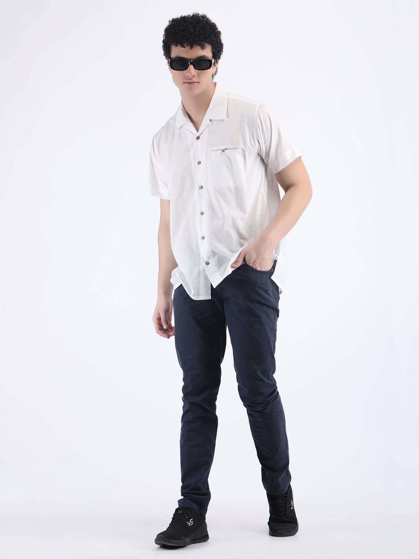 COTTON SLUB LIGHT WEIGHT SUMMER SHIRT IN WHITE