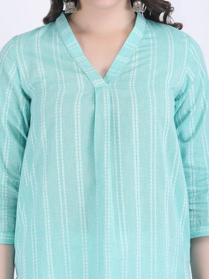 COTTON HANDLOOM COMFORT WEAR KURTA SET BEACH GRASS