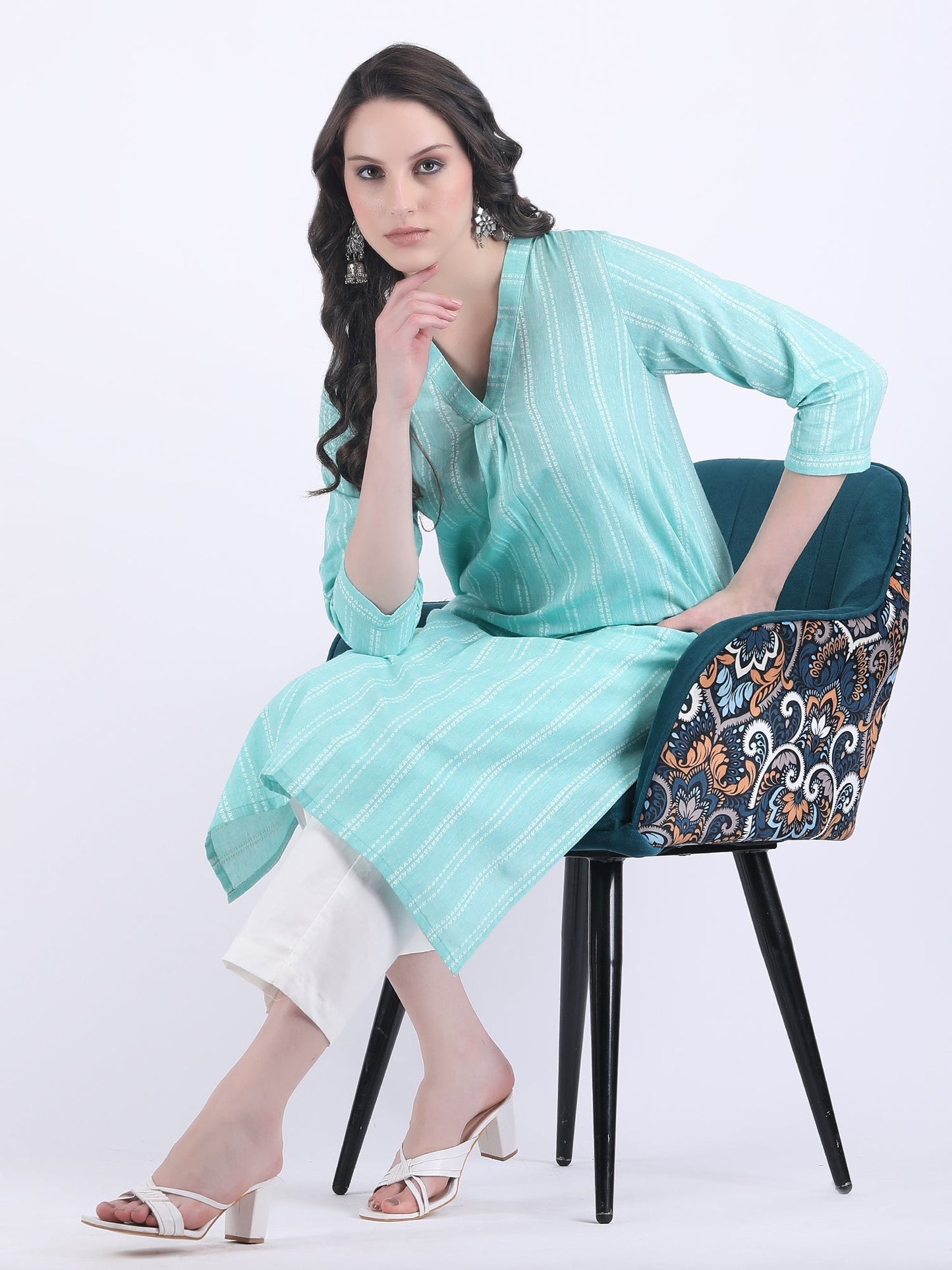 COTTON HANDLOOM COMFORT WEAR KURTA SET BEACH GRASS