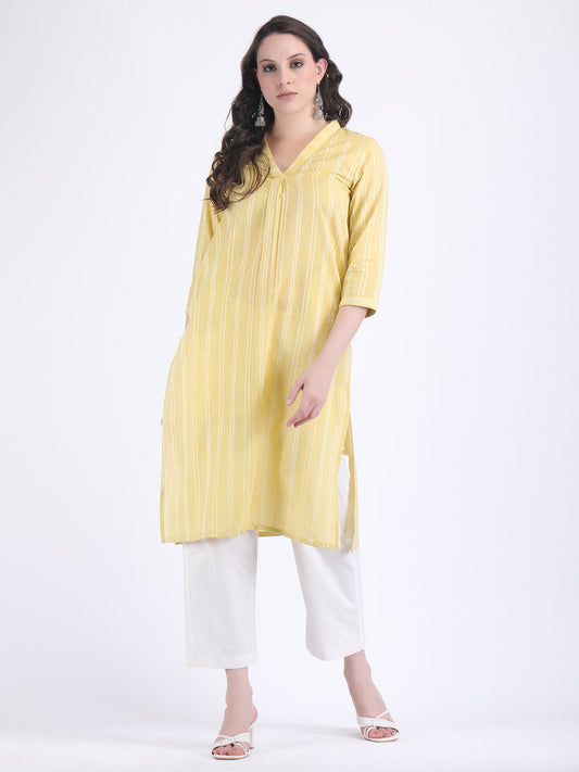 COTTON HANDLOOM COMFORT WEAR KURTA SET FRENCH VANILLA