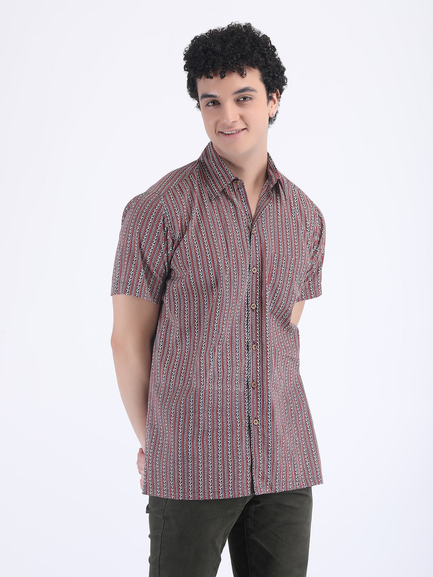 COTTON  SUMMER SHIRT IN STRIPED RED BLUE