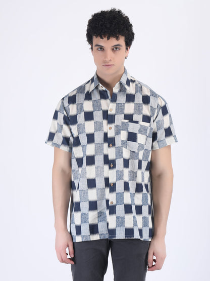 COTTON FLEX CHECK SUMMER SHIRT IN NAVY