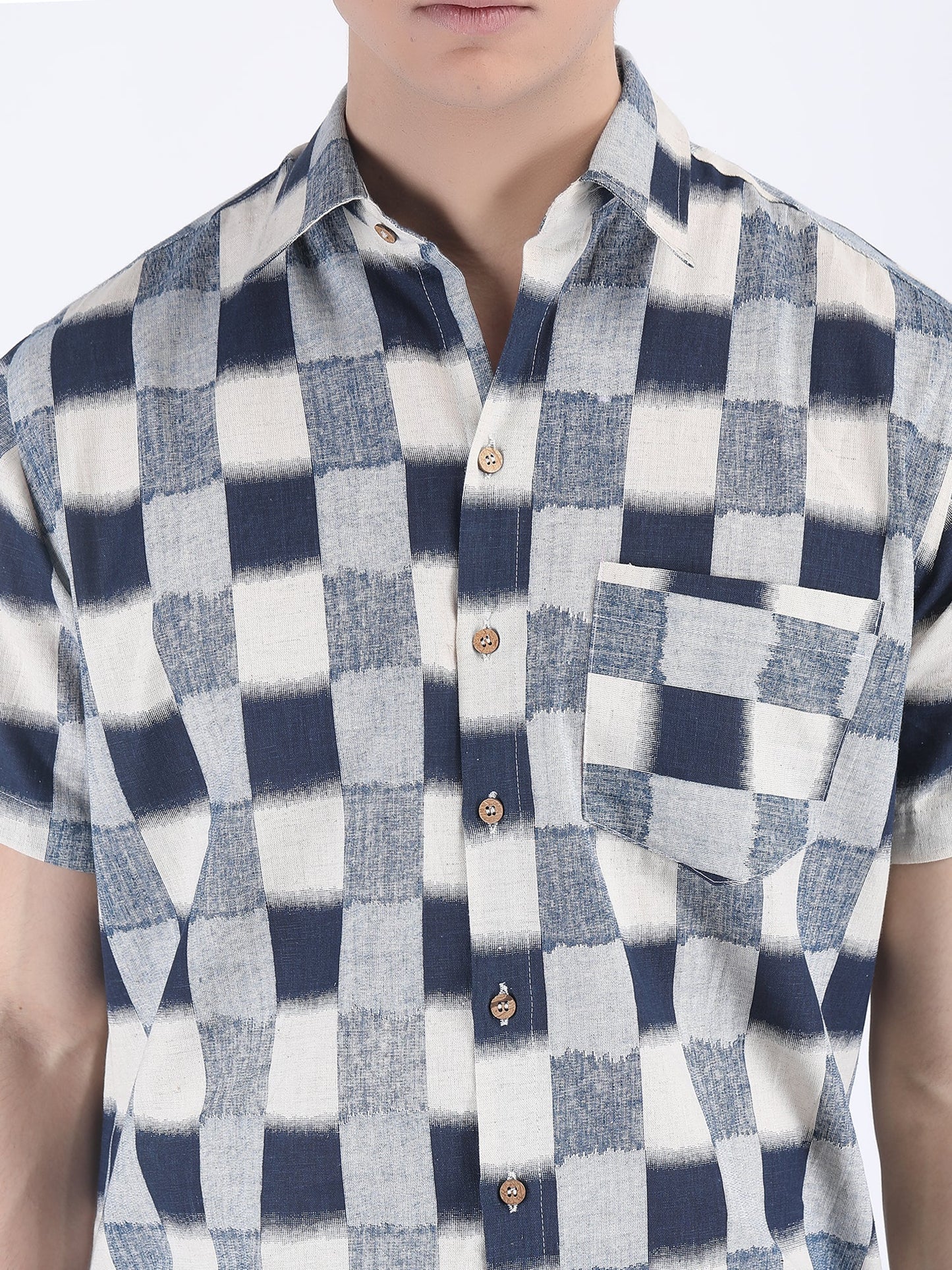 COTTON FLEX CHECK SUMMER SHIRT IN NAVY