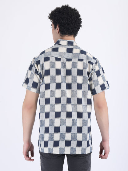 COTTON FLEX CHECK SUMMER SHIRT IN NAVY